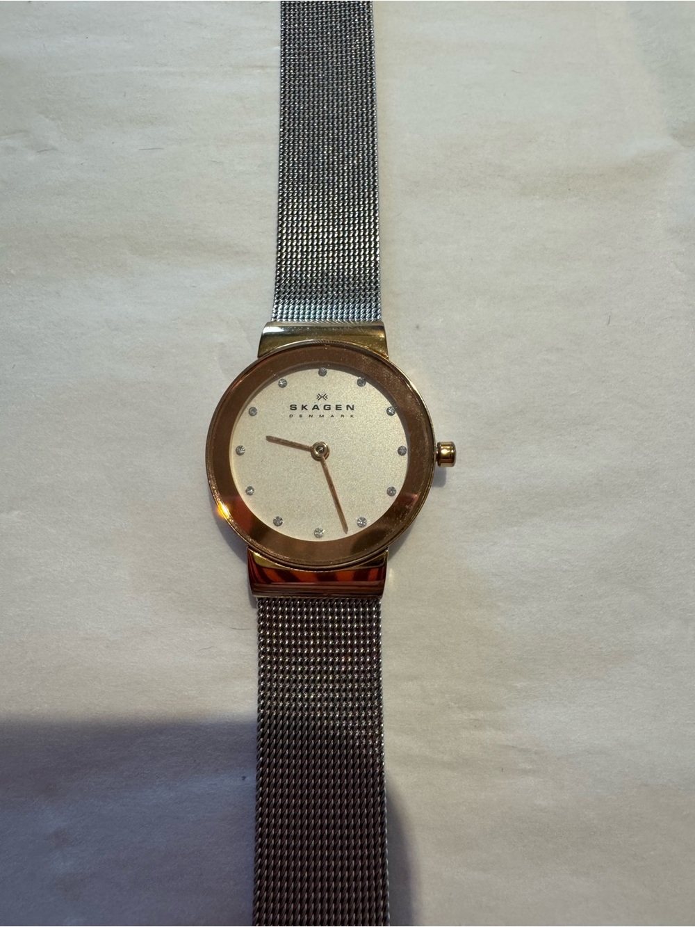 Skagen Women's Silver Mesh Watch with Rose Gold Dial